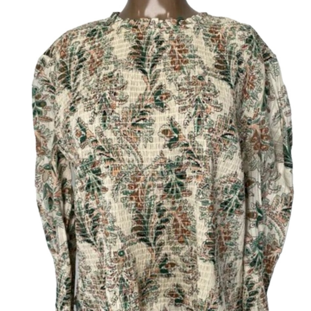 NEW VERONICA BEARD Women Top Size 4 Kali Floral Smoked Blouse Round Neck Ruffled
